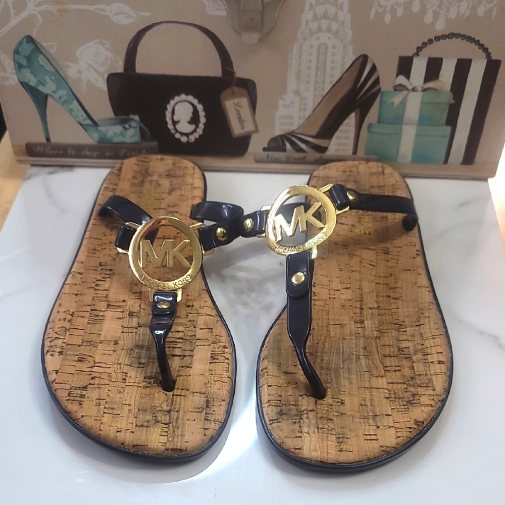 Michael Kors Black and Gold Women's Sandals Jelly Pvc